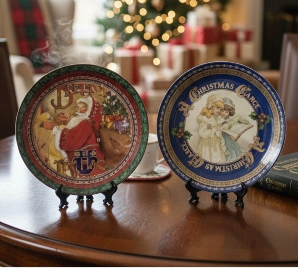 Set of 2 Christmas Tin Trays 12 Inch Christmas Carol & Believe in the Magic